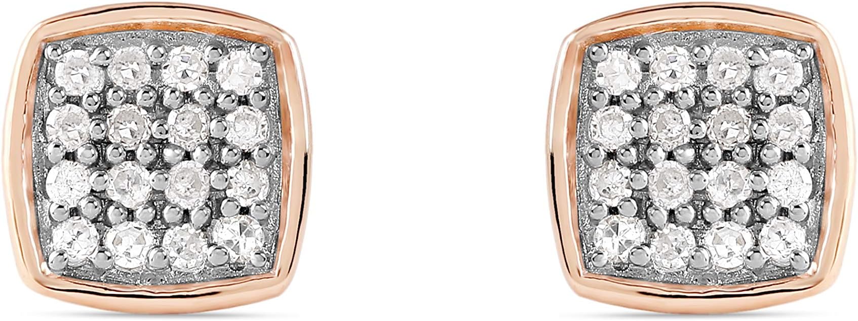 10K Rose Gold 1/10 CT.TDW. Diamond Cushion Shape Cluster Stud Earrings