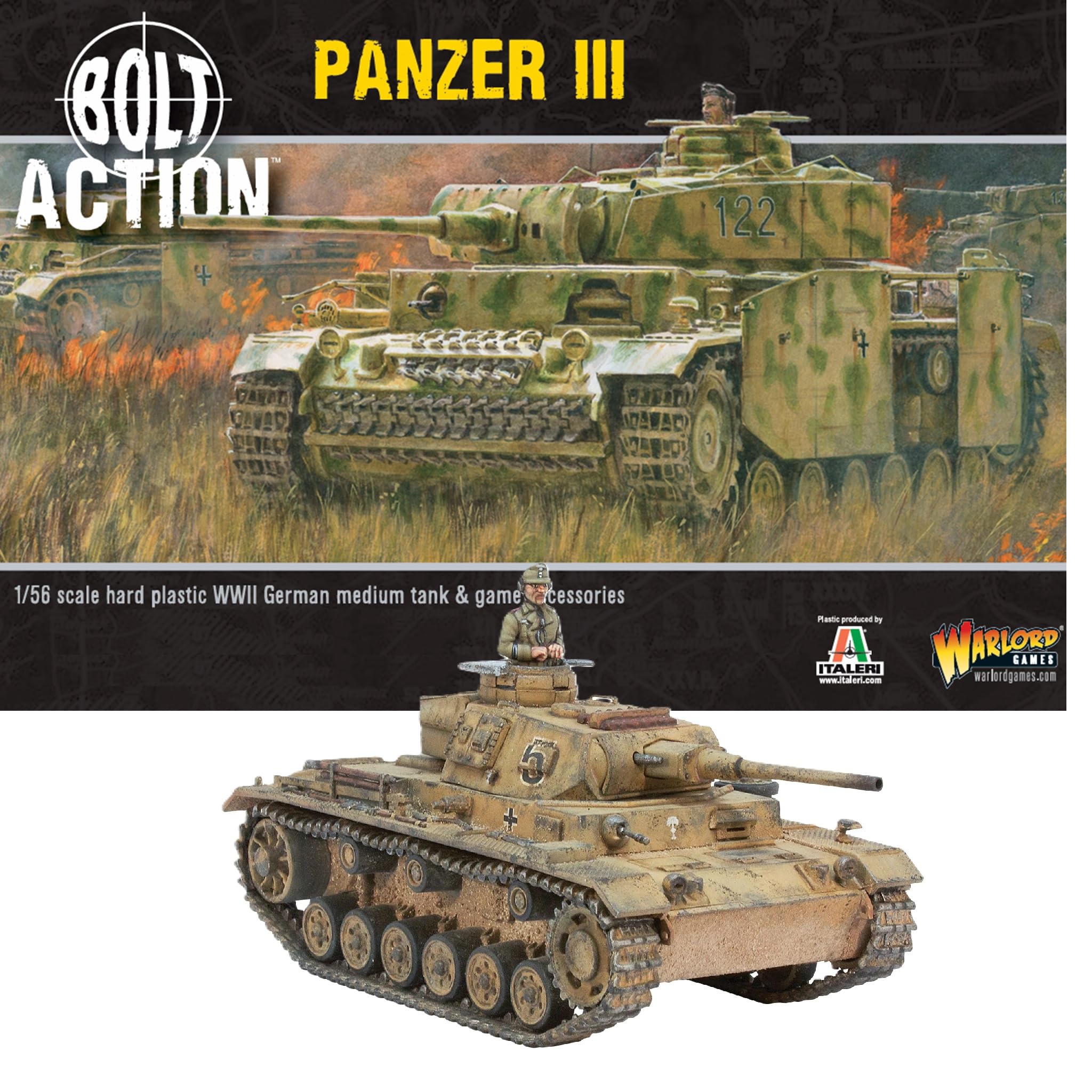 Warlord Games German Army Panzer III Medium Tank - 1:56 / 28mm Plastic Scale Model Tank for Bolt Action Highly Detailed World War 2 Miniatures
