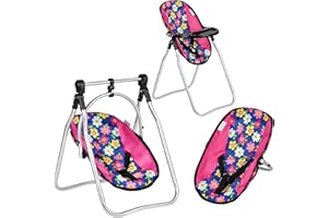 Fash N Kolor Doll Play Set 3 in 1 Doll Set, 1 Pack N Play, Doll Stroller, Doll High Chair Fits Up to 18'' Doll (Flower Swing)