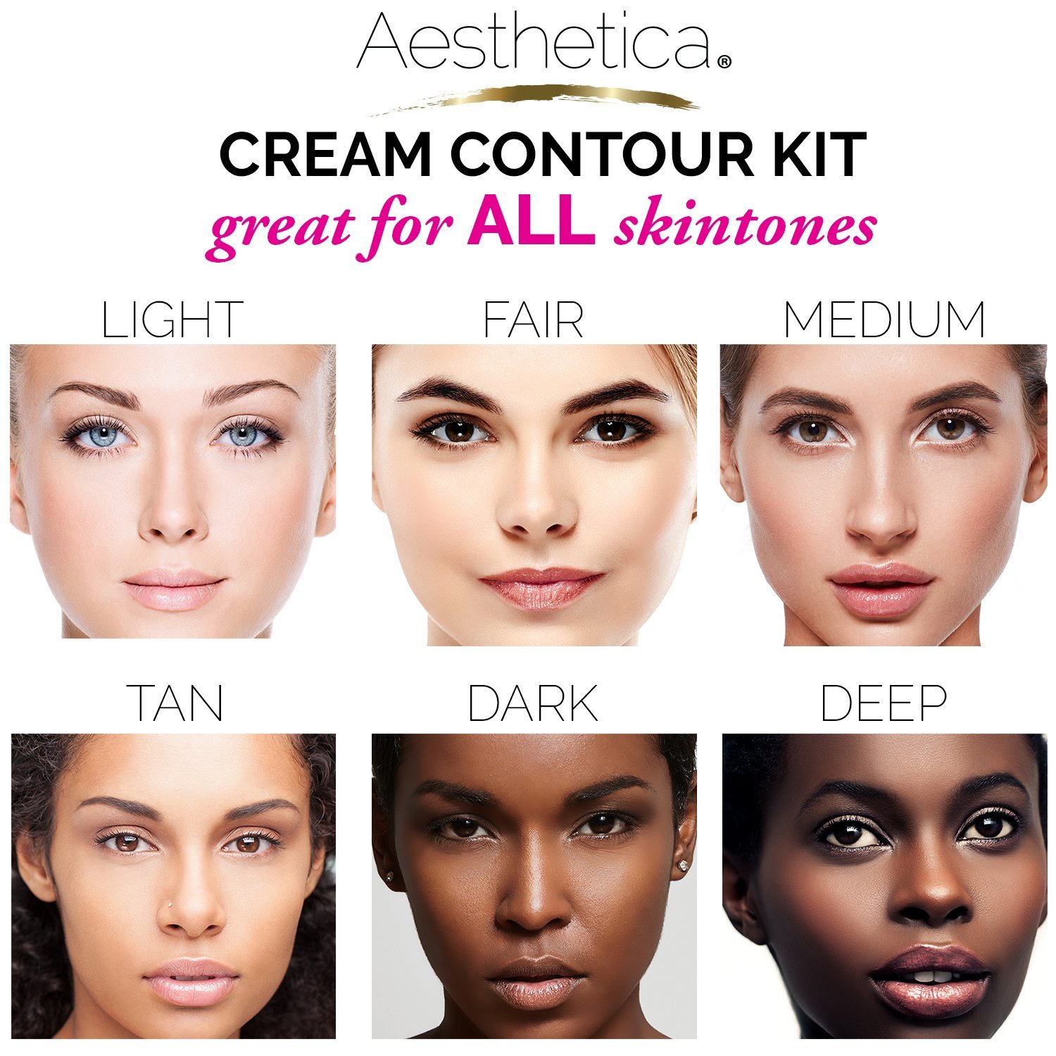 Aesthetica Cosmetics Cream Contour and Highlighting Makeup Kit - Contouring Foundation/Concealer Palette - Vegan, Cruelty Free & Hypoallergenic - Step-by-Step Instructions Included : Beauty