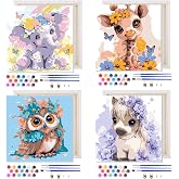 MAXBYE 4 Pack Paint by Numbers Kit for Kids, Cute Animals Painting Kits for Ages 8-12, Easy Paint by Number for Kids with Wooden Frame, DIY Acrylic Oil Painting Kit for Wall Decor 8X8 in