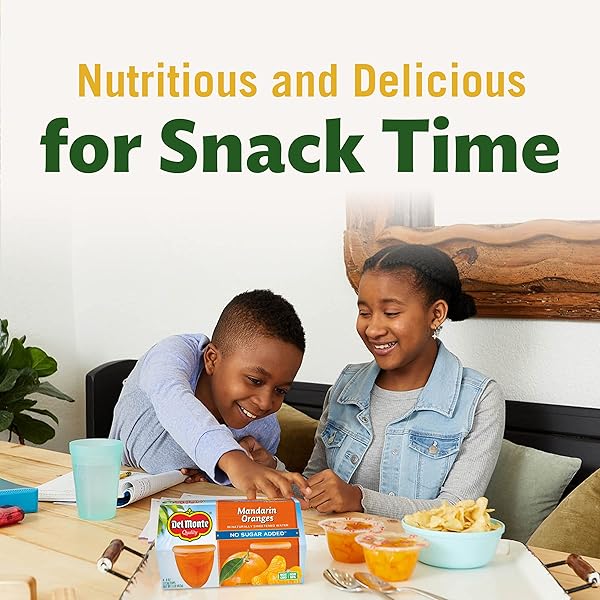 DEL MONTE NO SUGAR ADDED MANDARIN ORANGES IN WATER FRUIT CUP, 4 OZ, PACK OF 4