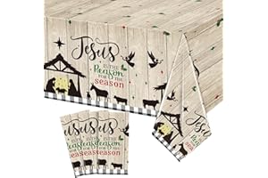 WovWeave 3 Pcs Christmas Tablecloth Religious Holy Nativity Table Cloth Disposable Plastic Rectangle Table Cover Jesus is The Reason for The Season for Xmas Winter Holiday Party Decor, 54"x 108"