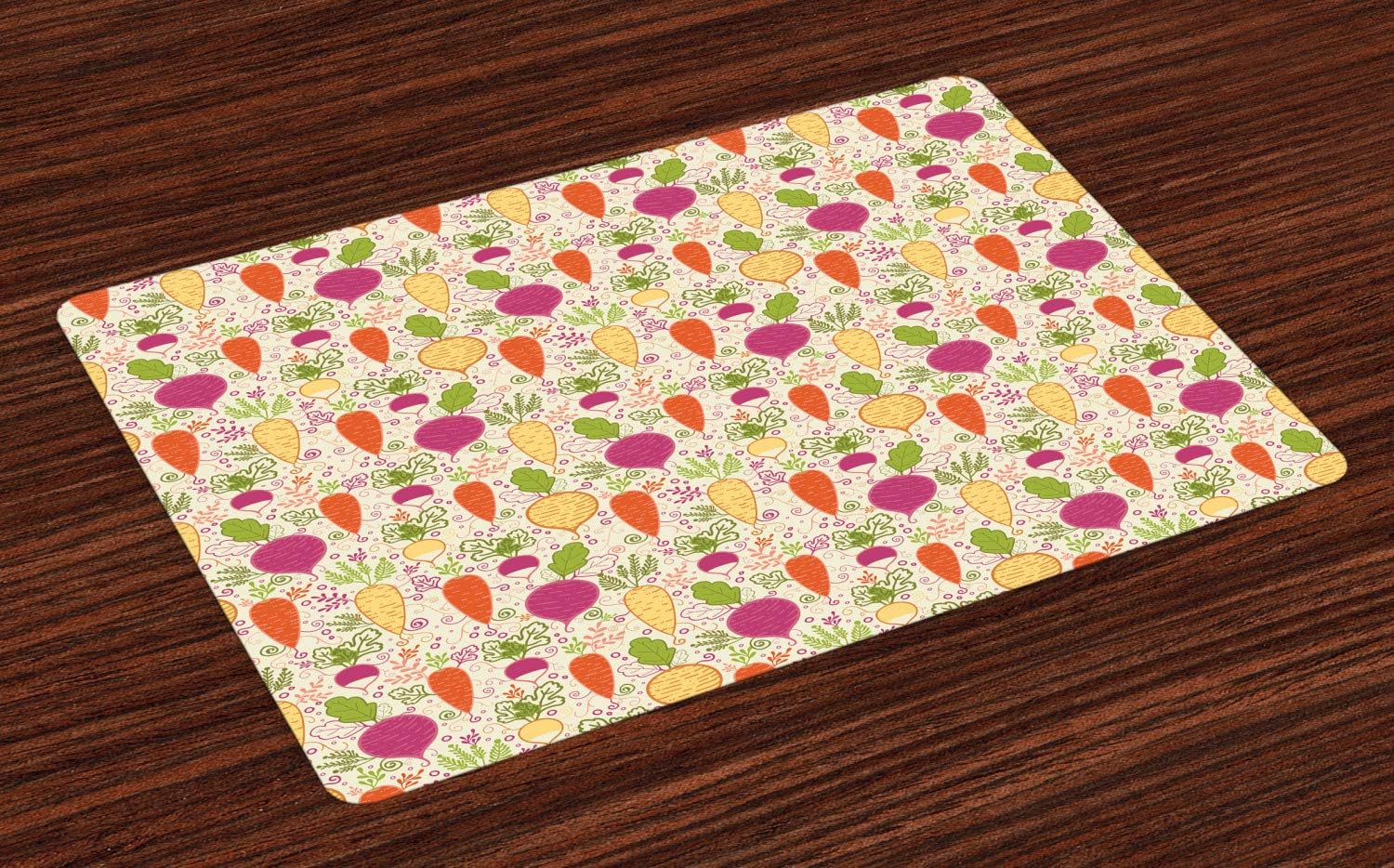 Ambesonne Vegetable Place Mats Set of 4, Colorful Doodle Root Vegetables Pattern