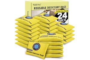 TUXIYA 24Pack(100g Each) Rechargeable Silica Gel Desiccant Packets,Color Indicating Desiccant Packs for Storage,Moisture Absorbers for Storage Bins,Suitcase,Safes,3D Filaments,Wet Zones and Cars