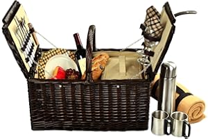 Picnic at Ascot Surrey Willow Picnic Basket with Service for 2 with Blanket and Coffee Set- Designed, Assembled & Quality Approved in the USA