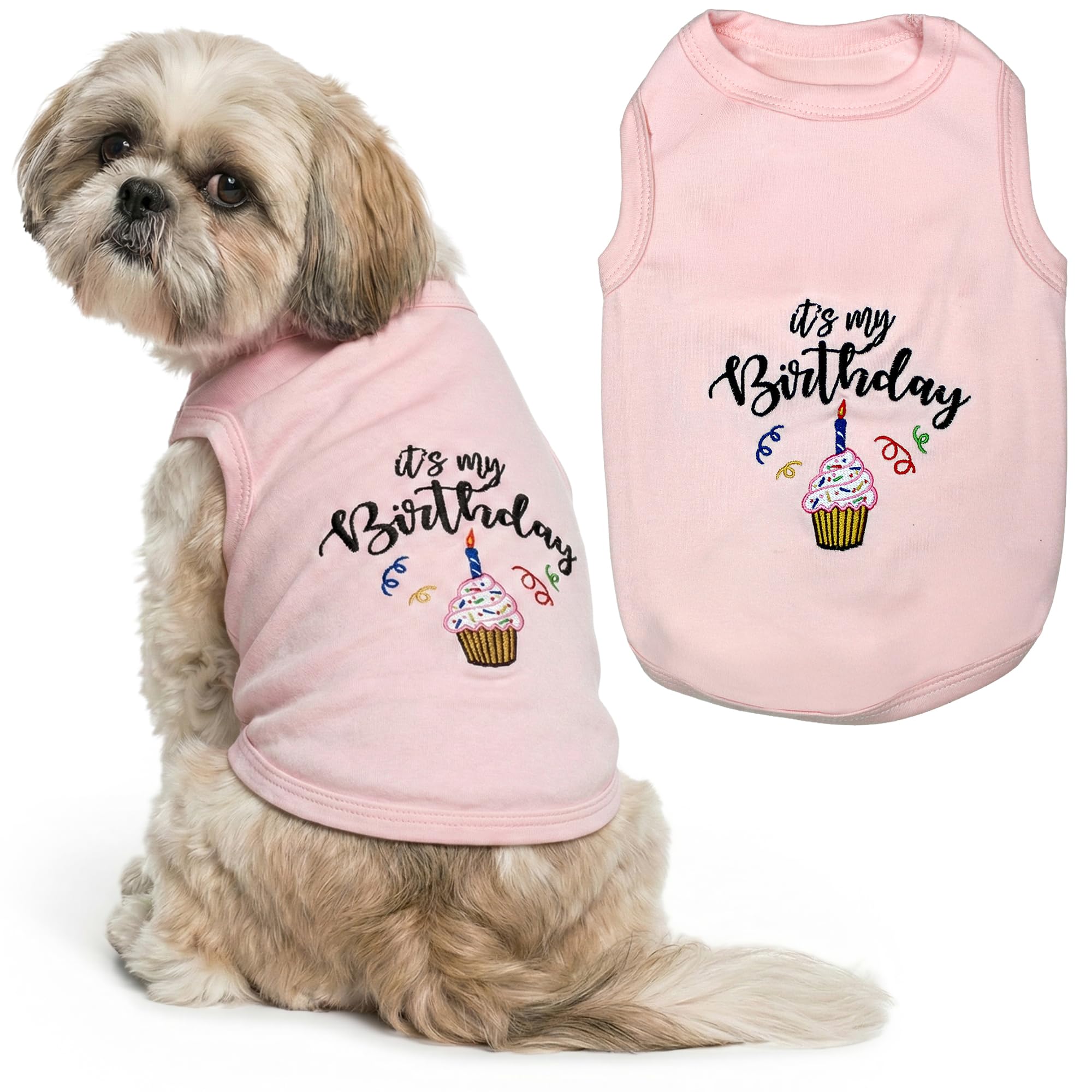Parisian Pet It's My Birthday Pink Dog Cat Clothes Tee Shirts Dog T-Shirt, M