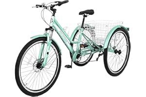 H&ZT Adults Mountain Tricycles, 24"/26"/27.5" 7-Speed Heavy Duty Trikes w/Spacious Basket 3-Wheeled Bike for Adventurous Rides, Shopping, Exercise, and Recreation