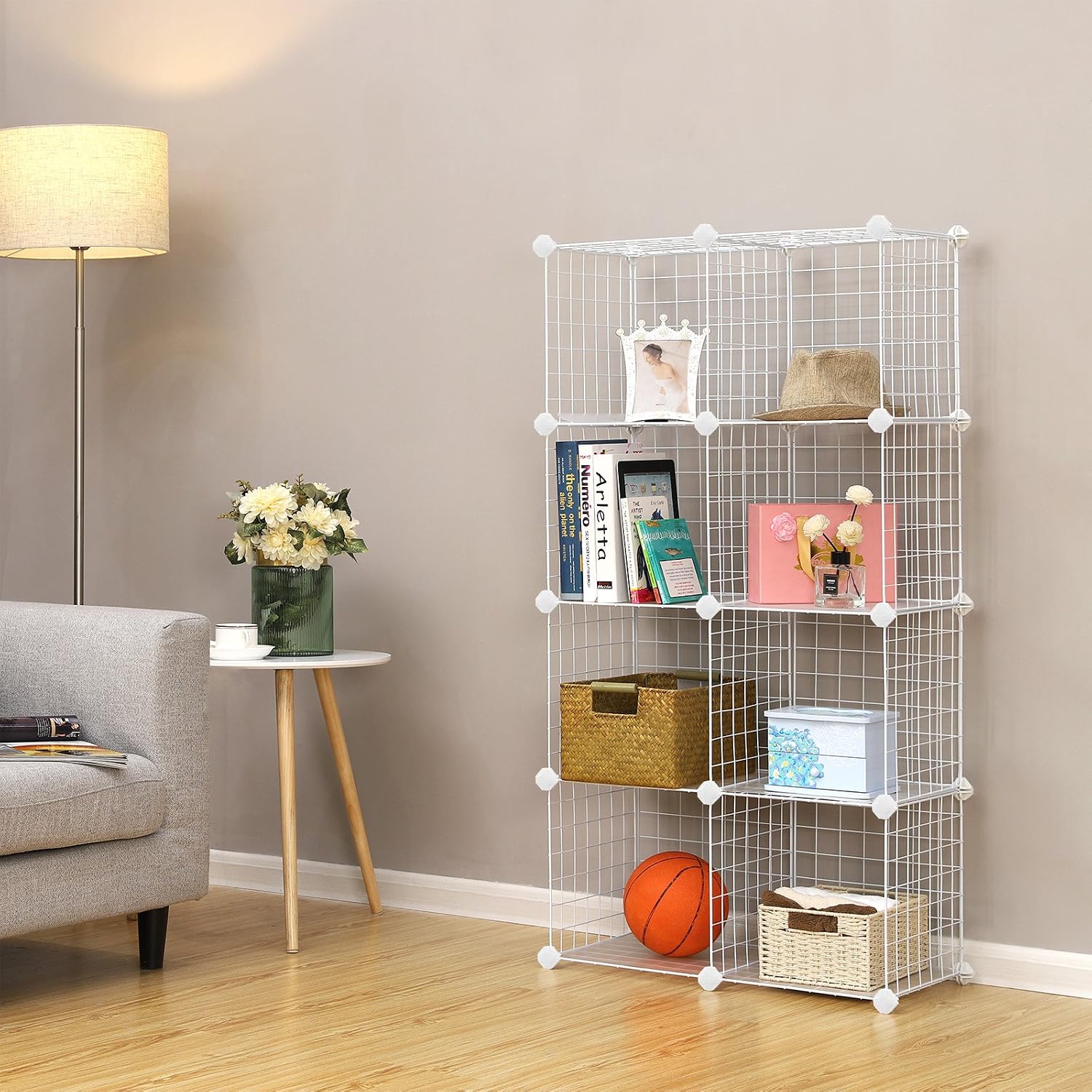 SONGMICS 9-Cube Wire Grid Storage Rack, Interlocking Shelving Unit with Metal Mesh Shelves and PP Plastic Sheets - Image 5