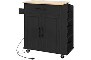 HOMCOM Kitchen Island on Wheels with Power Outlet, Rolling Kitchen Cart with Storage Drawer, Portable Microwave Stand with Ca