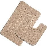 HEBE Bath Rug Set 2 Piece Beige Non Slip Bathroom Contour Rug Combo Microfiber Bath Shower Mat and U-Shaped Toilet Rug Machine Washable(21"x34"+20"x20")