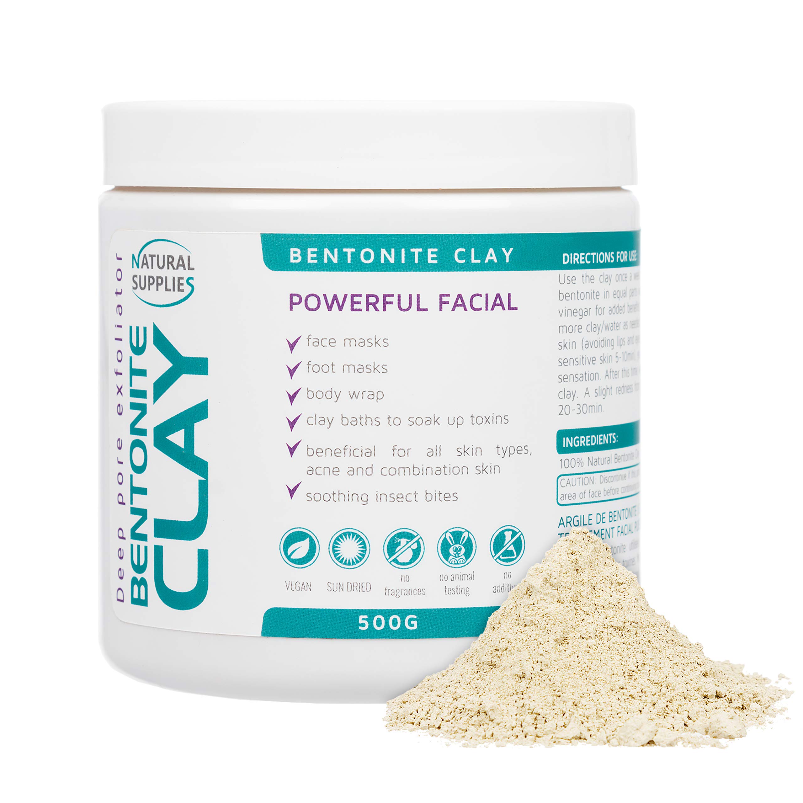 Bentonite Clay 500g Aztec Indian Healing Clay Deep Pore Cleansing 100% Pure Calcium Bentonite Clay | Deep Skin Pore Cleansing, Detoxifying and Revitalization. (500g)