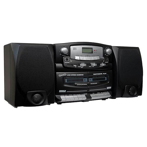 SUPERSONIC BLACK EDITION VINTAGE BLUETOOTH STEREO SYSTEM HOME MUSIC AUDIO SYSTEM,CD/MP3 PLAYER,AM/FM RADIO,DUAL CASSETTE PLAYER/REC USB INPUTS,DETACHABLE SPEAKERS,AC/DC,(REMOTE INCLUDED)MATTE BLACK