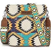 Wrangler Aztec Crossbody Bags for Women Southwestern Print Canvas Shoulder Purse with Distressed Look and Adjustable Strap