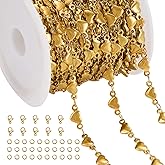 Jabogrii 13 Feet Gold Heart Chain for Jewelry Making Stainless Steel Craft Chain Spool DIY Jewelry Findings
