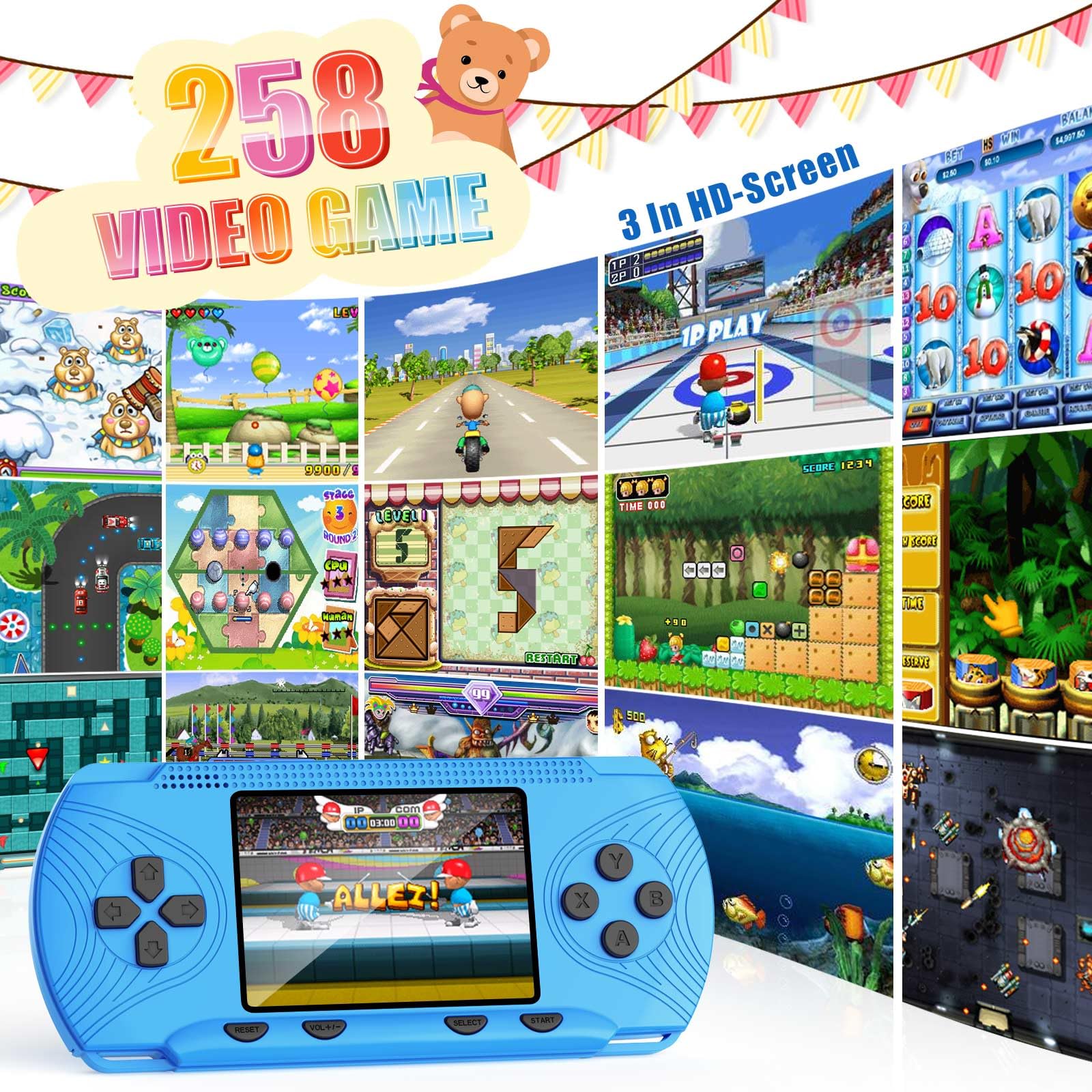 Handheld Games for Kids, Handheld Game Console Built-in 258 Video Games, 3
