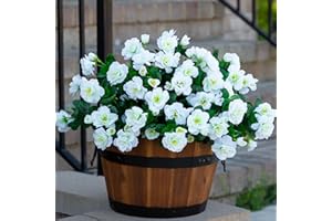 Ivydale Artificial Fake White Flowers Plants for Outdoor Outside Winter Christmas, Faux Silk Camellia UV Resistant Realistic for Front Door Porch Patio Balcony Garden Yard Decor, 3 Bundles