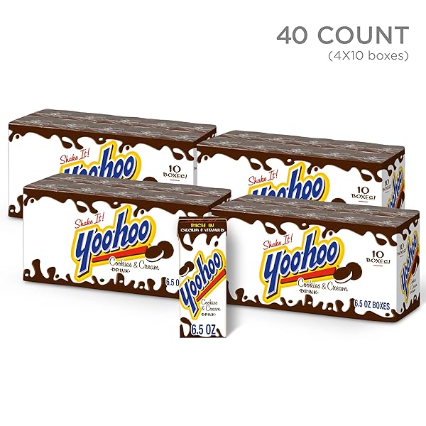 YOO-HOO COOKIES AND CREAM DRINK, 6.5 FL OZ BOXES, 40 PACK (4 PACKS OF 10)