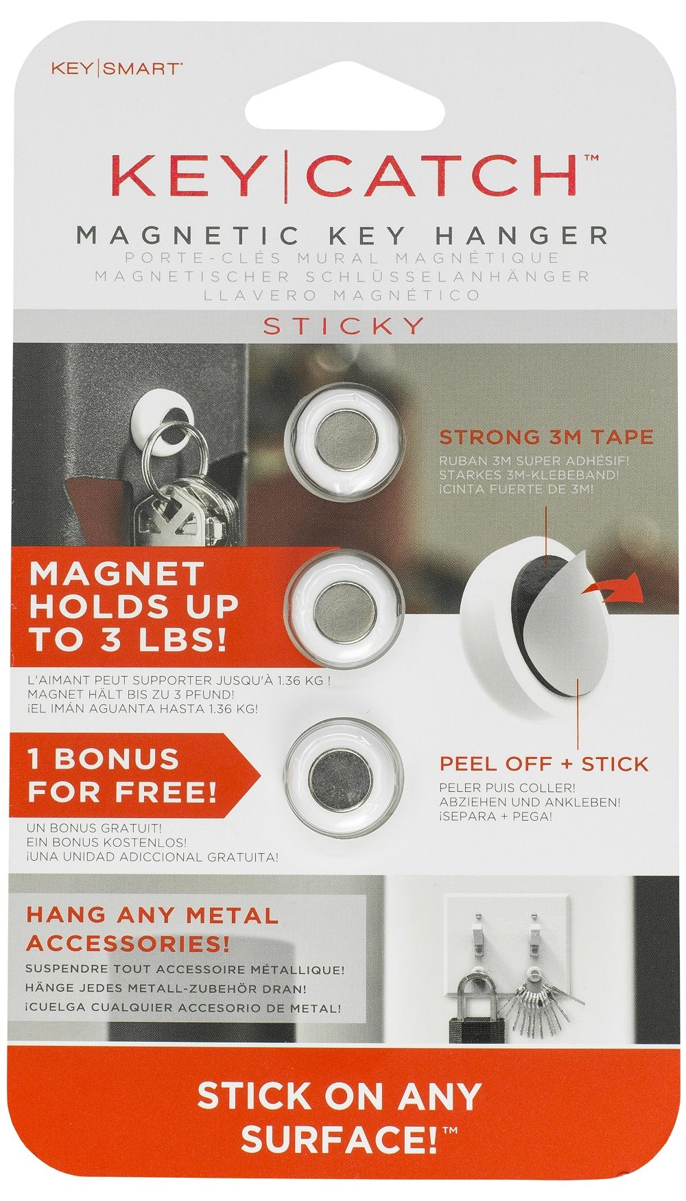 KeySmart The KeyCatch Sticky by ®: A Modern Magnetic Key Rack (3 Pack)