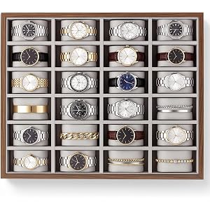 Sintuff 1 Pcs 24 Grids Watch Jewelry Tray Organizer Jewelry Box Organizer with Velvet Lining Display Holder for Men Women Sto