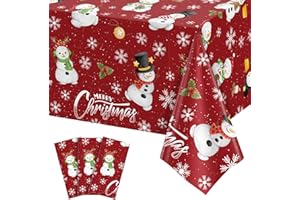 NatNarr 3 Pack Christmas Snowman Tablecloths, 54 x 108 inch Snowman Plastic Table Cloth for Rectangle Tables Disposable Tablecloth for Christmas Holiday Party