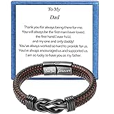 Aospkle Mens Gift Leather Infinity Bracelet, Braided Leather Bracelet Stainless Steel Engraved with Love You Forever Jewelry Gifts for Dad Husband Brother Boyfriend Son 7.5/8/9 Inches