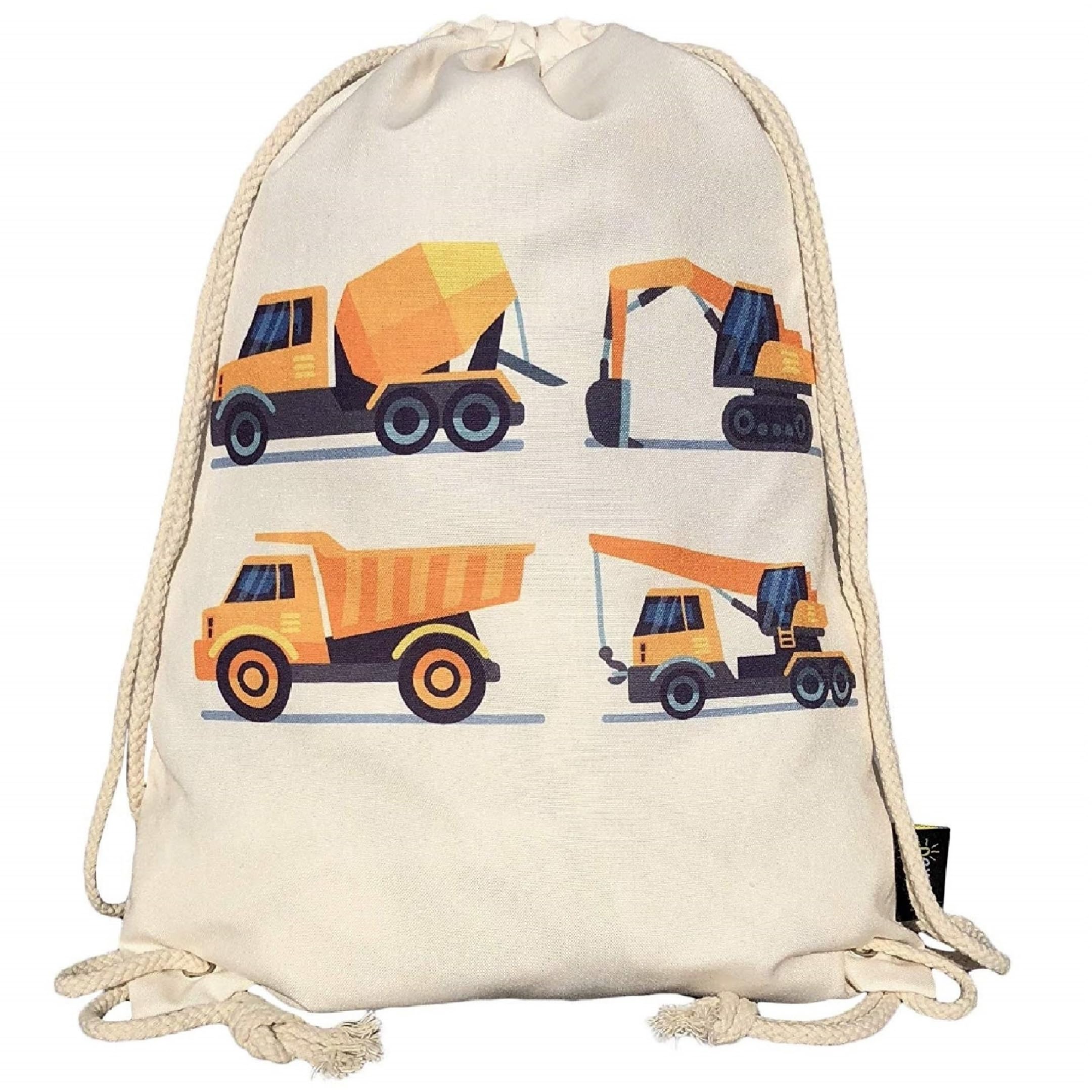 HECKBO kids construction cars gym drawstring bag - 40x32cm - 12.6" x 15.8" - Lightweight string bag - kindergarten daycare crèche school football - children kids girl boy backpack, sports bag
