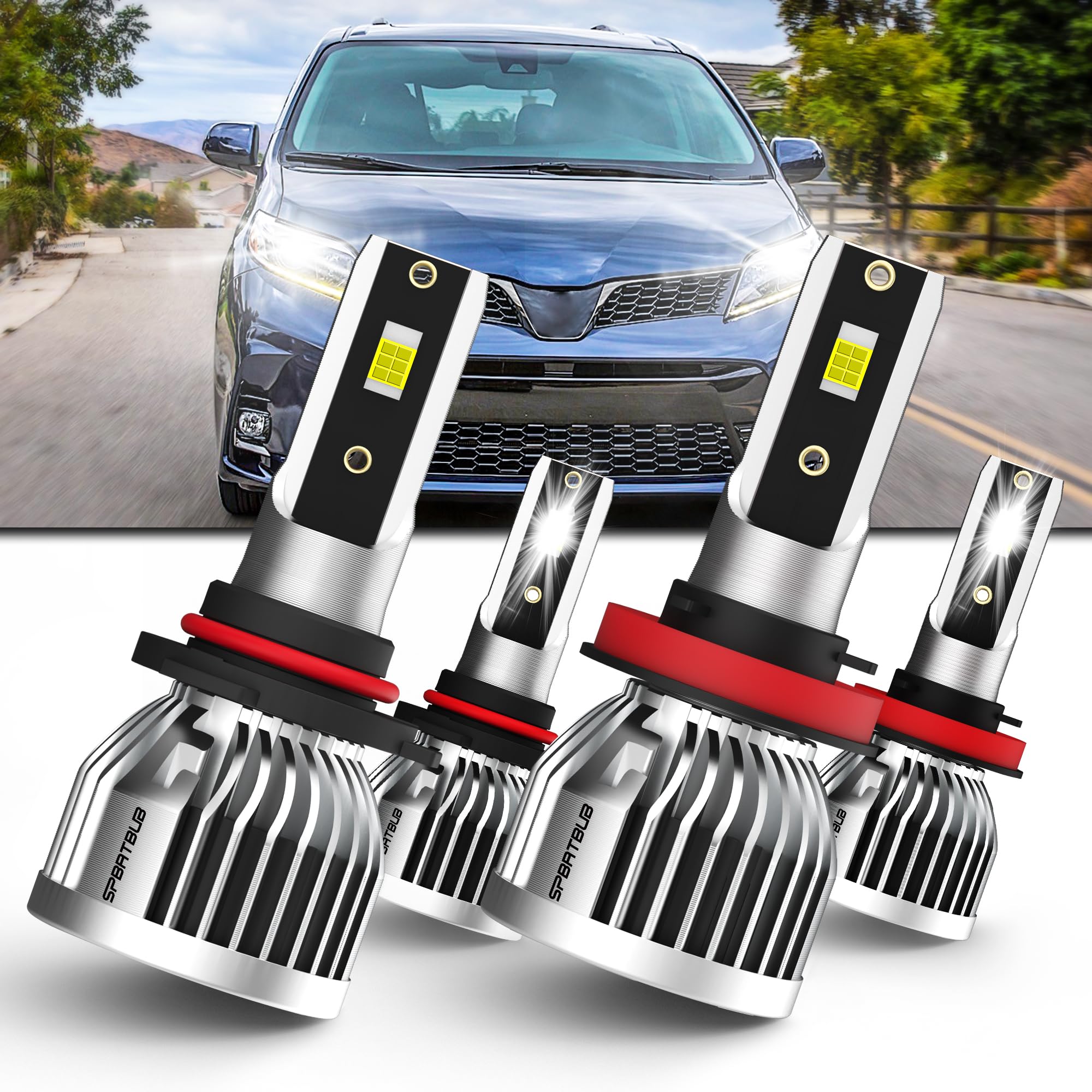 Photo 1 of SPBRTBUB fit for (2011-2020) Toyota Sienna Headlight Bulbs Front Bulb Bright Light Combo, 9005/HB3/H10 High Beam & H11/H8/H9 Low Beam, Pack of 4