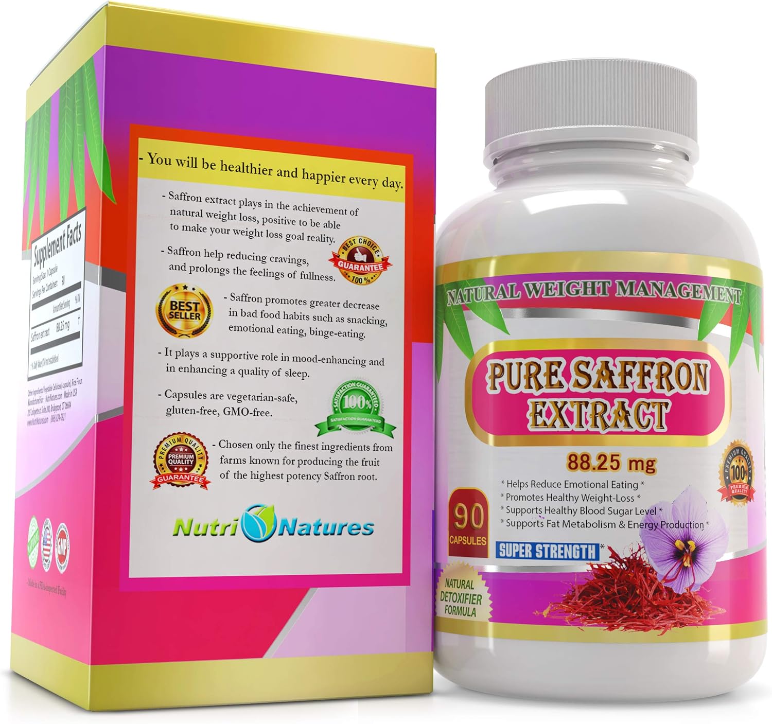 Pure Saffron Extract 88.25 mg, 90 Veggie Capsules, Premium Quality