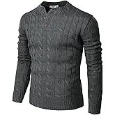 H2H Mens Casual Slim Fit Pullover Sweaters Long Sleeve Cable Knitted Sweater with Button Closure