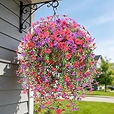 ICEROYCE 2 Bundles Fake Flowers for Spring Decor, Hanging Artificial Flowers for Outdoors, UV Resistant Spring Floral Stems for Porch, Window and Garden Decoration (2)
