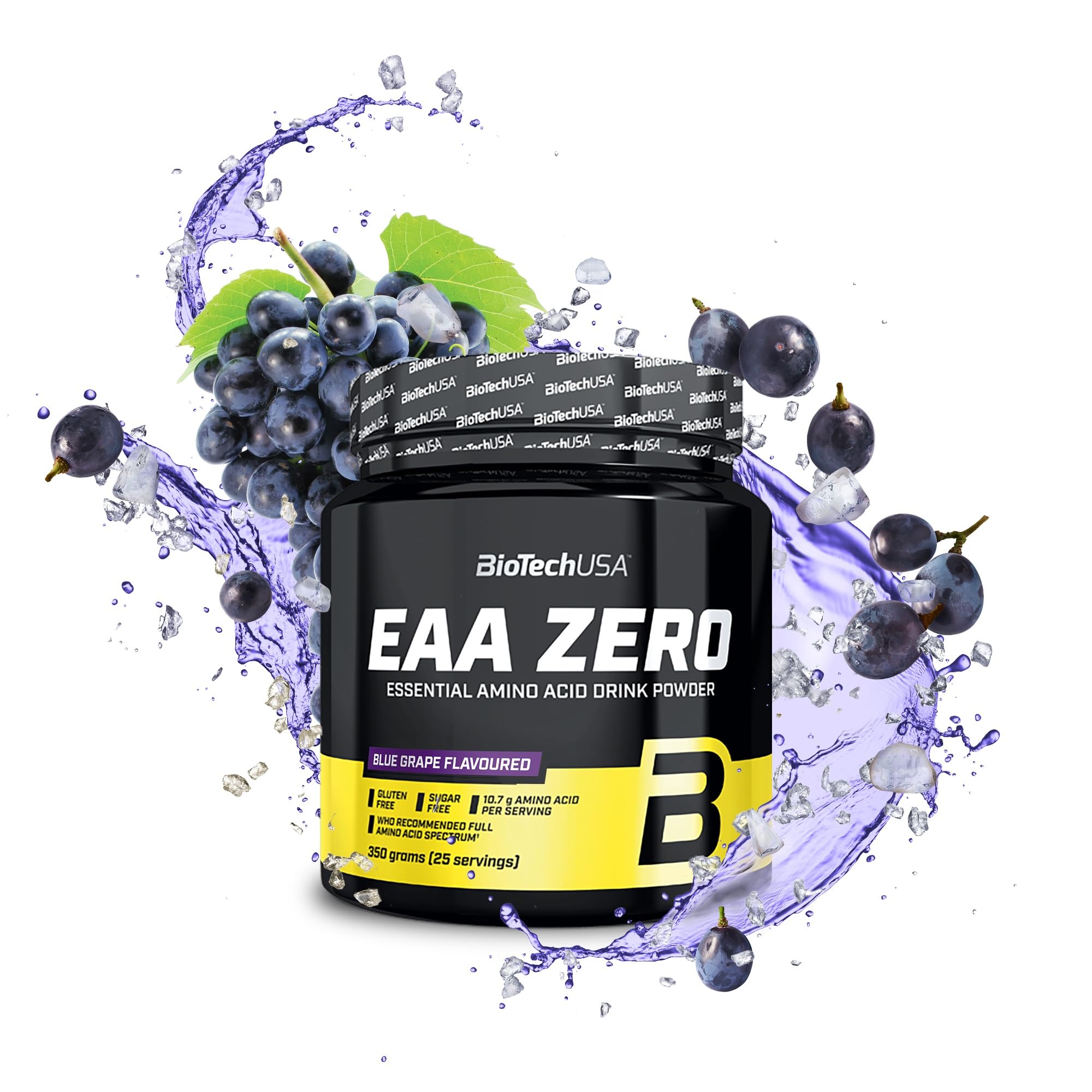 BioTechUSA EAA Zero - Essential Amino Acid Power | 7160mg EAA/Serving | WHO Recommended Ratio | Sugar-Free, Gluten-Free, 350 g, Blue Grape