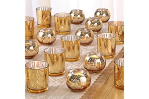Volens 30pcs Assorted Gold Votive Candle Holders Bulk, Large Gold Wedding Centerpieces for Tables, Mercury Glass Votive & Tealight Candle Holders for Party Decorations and Home Decor