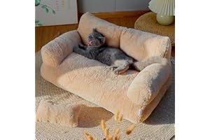 CENBINI Plush Sofa Bed for Dogs, Calming Pet Sofa, Washable Cat Beds for Medium Small Dogs Cats, Memory Foam Removable Washable Pet Sof, with Non Slip Bottom (XX-Large, A:Beige)