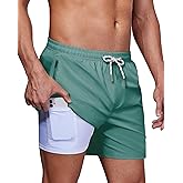 Gleeease 5Inch Mens Swim Trunks: 2 in 1 Compression Liner Quick Dry Stretchy Soft Lined for Summer Vacation Beach Pool Sport