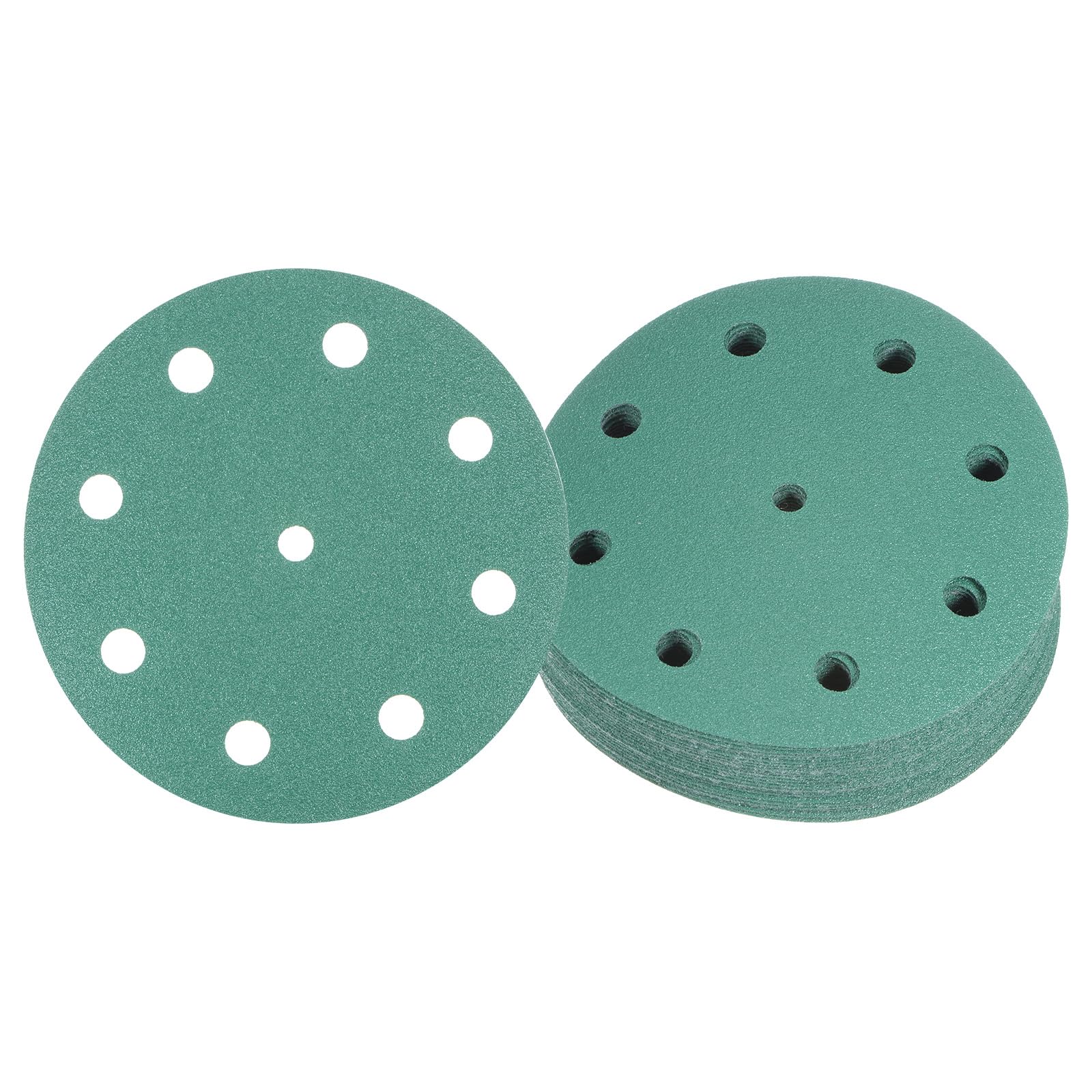 Kozelo 25pcs Green Film Sanding Discs - [5 Inch 120 Grits 9 Hole ] Round Aluminum Oxide Hook & Loop Wet Dry Sander Pads for Wood Metal Polishing Use| Zirconium Corundum Sandpaper
