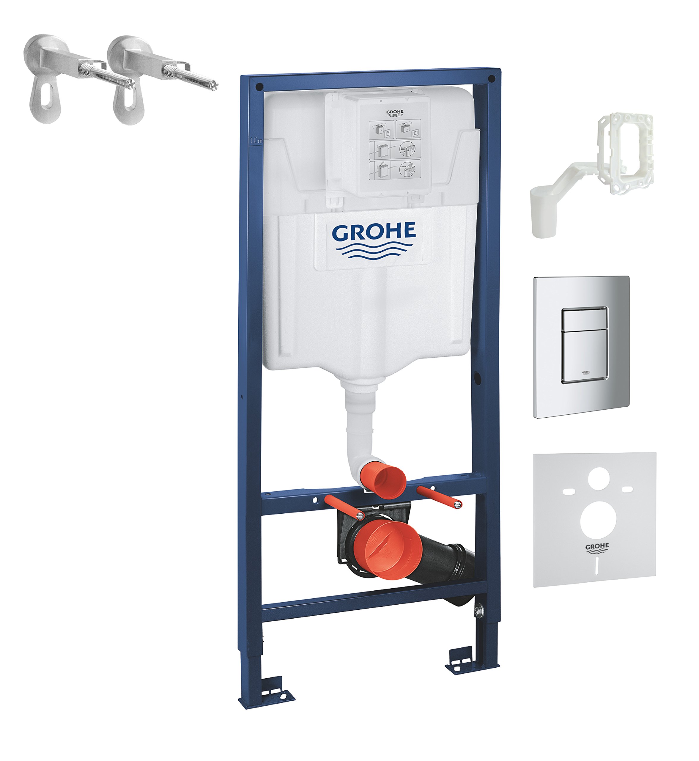 GROHE 38827000 Rapid Sl 4-in-1 Set for Wall-Hung Toilet, 1.13 m (Wall Brackets, Skate Cosmopolitan Chrome Flush Plate, Fresh and Noise Control)