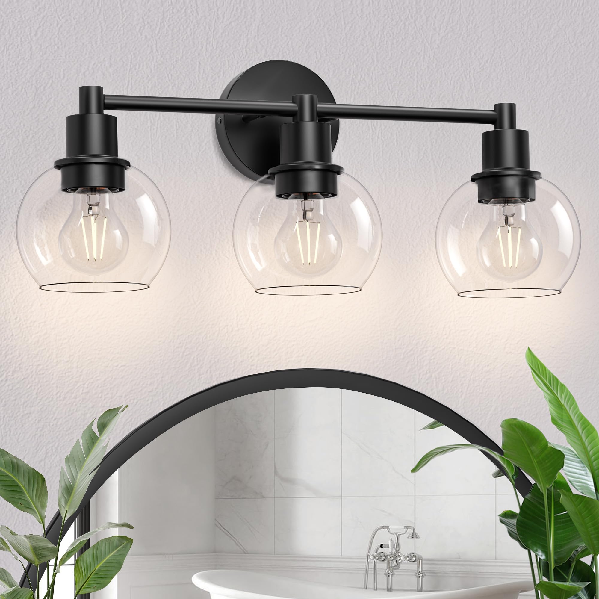 Photo 1 of Espird 3 Lights Bathroom Vanity Light Fixtures Black, Bathroom Lights Over Mirror, Industrial and Farmhouse 3 Lights Wall Sconce, Matte Black Globe Vanity Lighting Fixtures