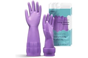 FMP Brands [3 Pairs] Dishwashing Kitchen Cleaning Long Sleeve Gloves Purple Color - Reusable Heavy Duty Glove