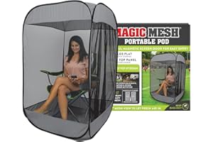 Magic Mesh Personal Portable Pod Modular Design, See-Through Mesh, Keeps Fresh Air in & Bugs Out, Pops Up in Seconds, Magnetic Door Panel, Fits One Adult & Folding Chair- 59" x 37.4" x 37.4"