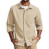 PJ PAUL JONES Men's Button Down Shirt Texture Wrinkle Free Shirts Long Sleeve Waffle Untucked Shirt