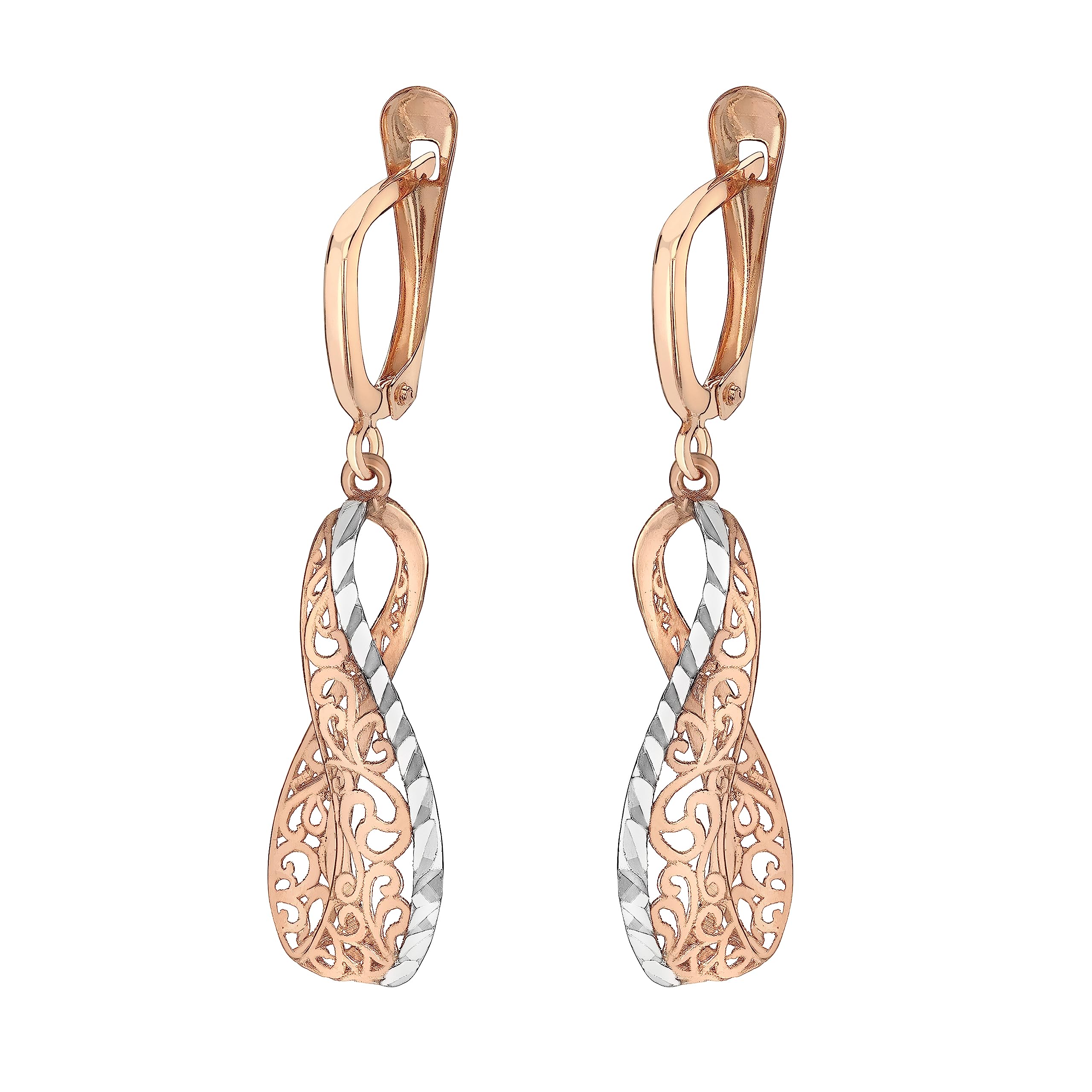 CARISSIMA Women's 9 ct Rose Gold Filigree Open Drop Earrings