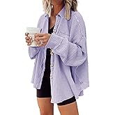 Nirovien Womens Waffle Knit Shacket Oversized Button Down Shirt Jacket Lightweight Spring Outfits Clothes