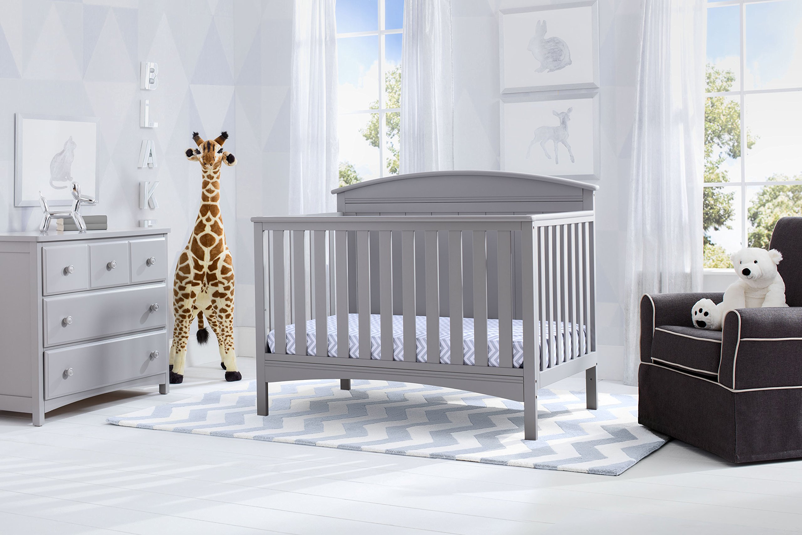 Delta Children Archer Solid Panel 4-in-1 Convertible Baby Crib, Grey