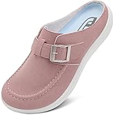 JOINFREE Womens Wide Suede Clogs Zero Drop Potato Shoes Diabetic Mules for Swollen Edema Comfort Slip on Clog Slippers with Adjuatable Buckle Indoor & Outdoor Use