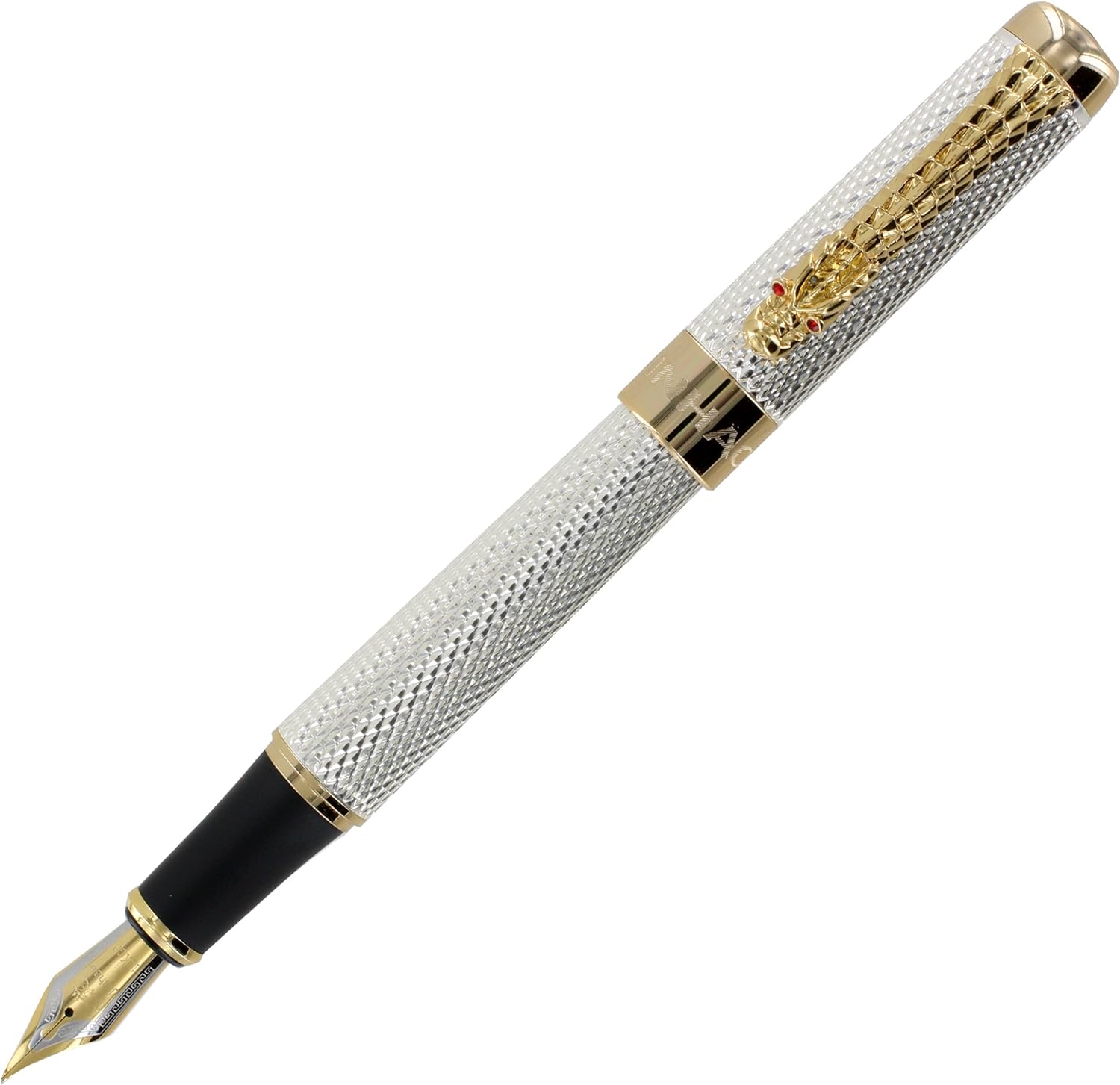 Gullor Golden Dragon Red Crystal Eyes Fountain Pen with Push in Style Ink Converter, Golden,Red,Silver