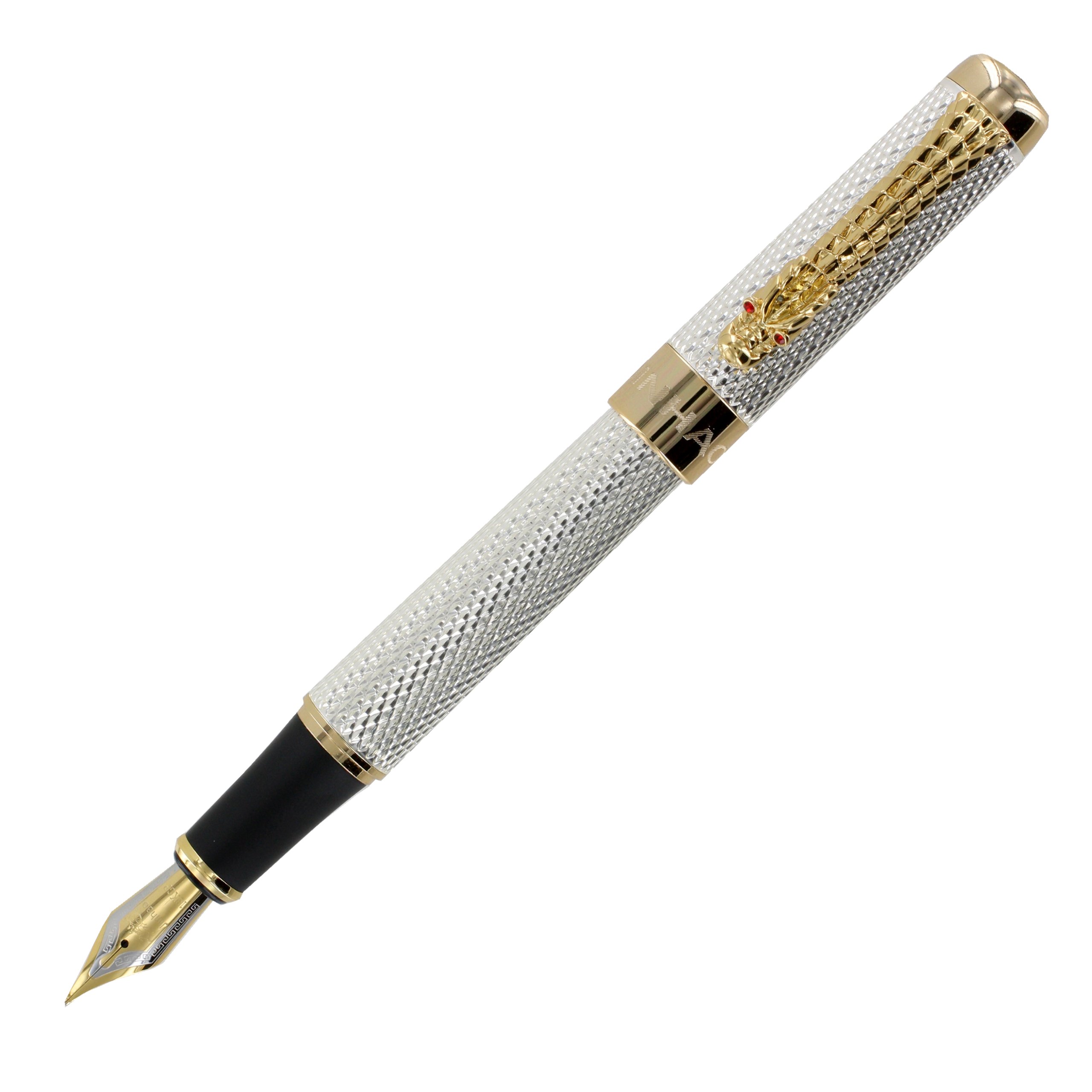 Gullor Golden Dragon Red Crystal Eyes Fountain Pen with Push in Style Ink Converter