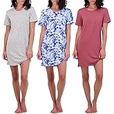 Real Essentials 3 Pack: Women's Short Sleeve Nightgown Dress – Nightshirt Pajama Sleep Shirt Sleepwear (Available In Plus)
