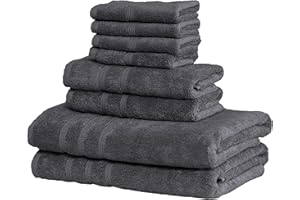 Mosobam Luxury Turkish 8pc Towel Set 30X58 16X30 13X13 Charcoal Gray (Dark Grey) 700 GSM Bamboo Viscose & Aegean Turkish Combed Cotton