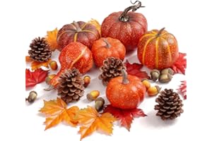 Hollyone 34 PCS Artificial Pumpkins Decoration Set Fall Decor Plastic Foam Fake Faux Crafts Lifelike Small Pumpkin for Decorating Home Halloween Farmhouse Autumn Thanksgiving Harvest Table Decor